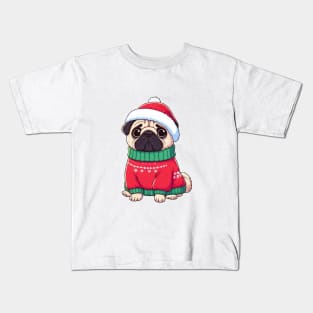 Cute Christmas Pug in Sweater Kids T-Shirt